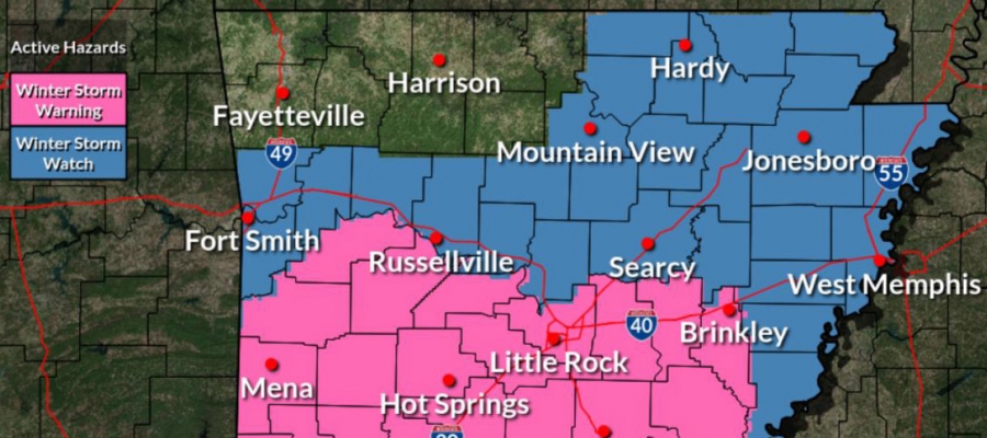 May showing Arkansas counties under winter storm watch